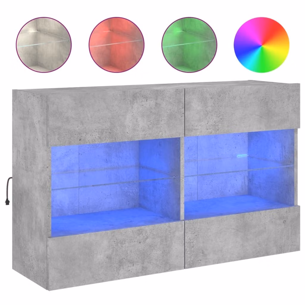 Mobile TV a Parete con Luci LED Grigio Cemento 98,5x30x60,5 cm