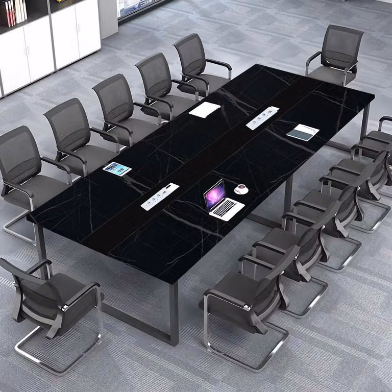 Tavolo da conferenza con sistema di gestione dei cavi, dimensioni 200x80x74 cm, design moderno, ideale per l'ufficio
