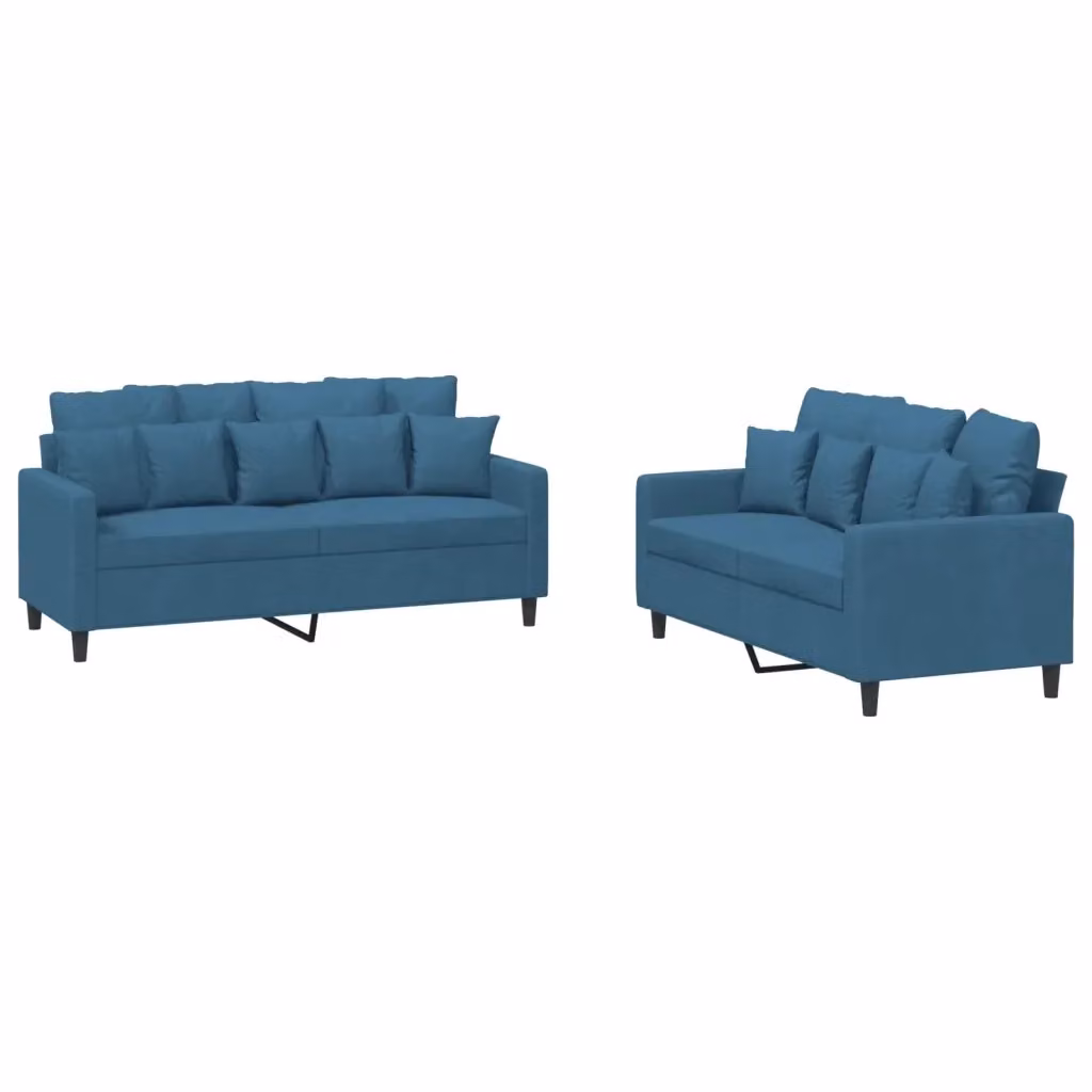 Set di 2 divani vidaXL in velluto blu con cuscini per soggiorno in stile moderno – 2
