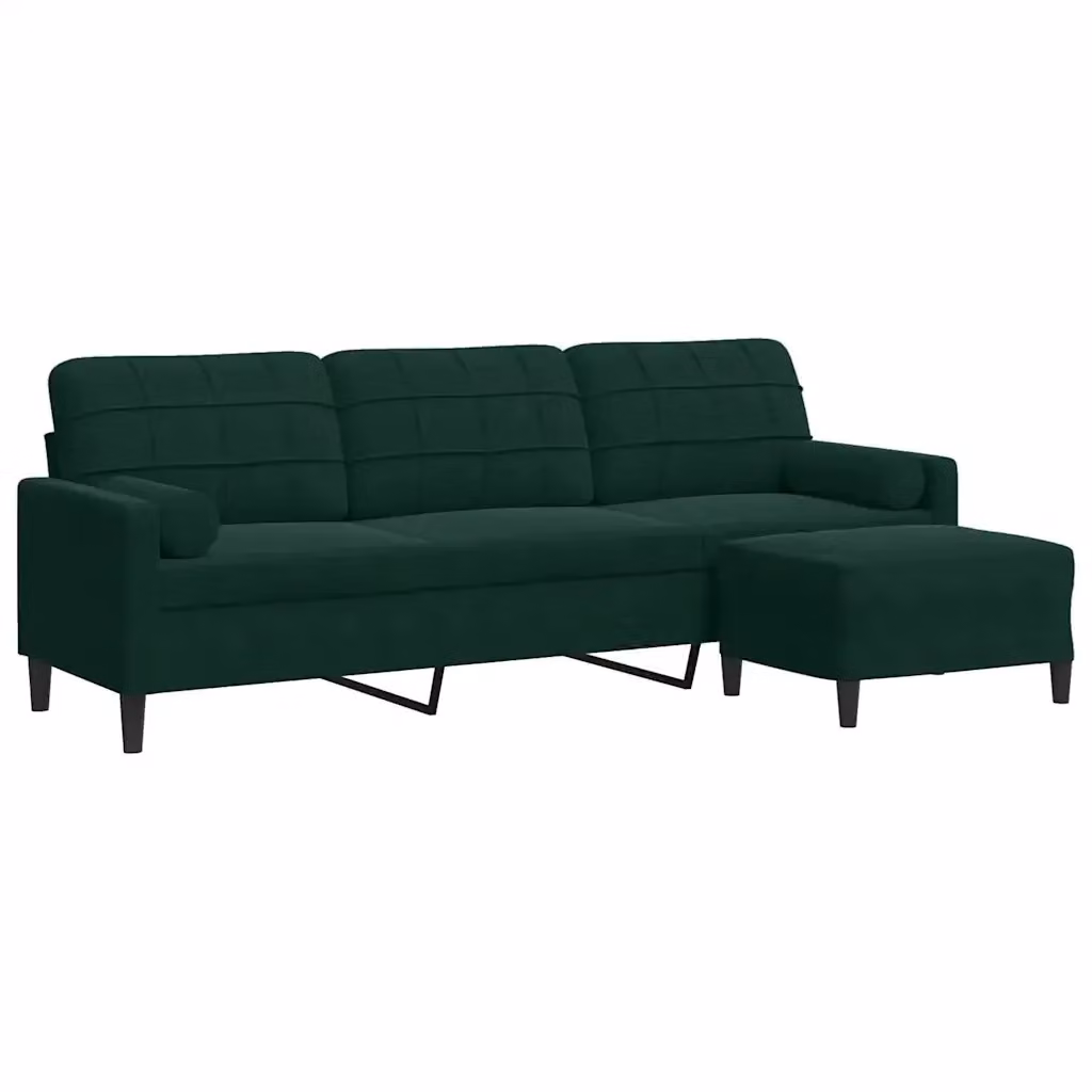 vidaXL Divano a 3 Posti con Poggiapiedi in Velluto Verde, Design Moderno e Lineare con Struttura in Metallo e Legno, L: 226 cm x P: 80 cm x H: 77 cm – 2