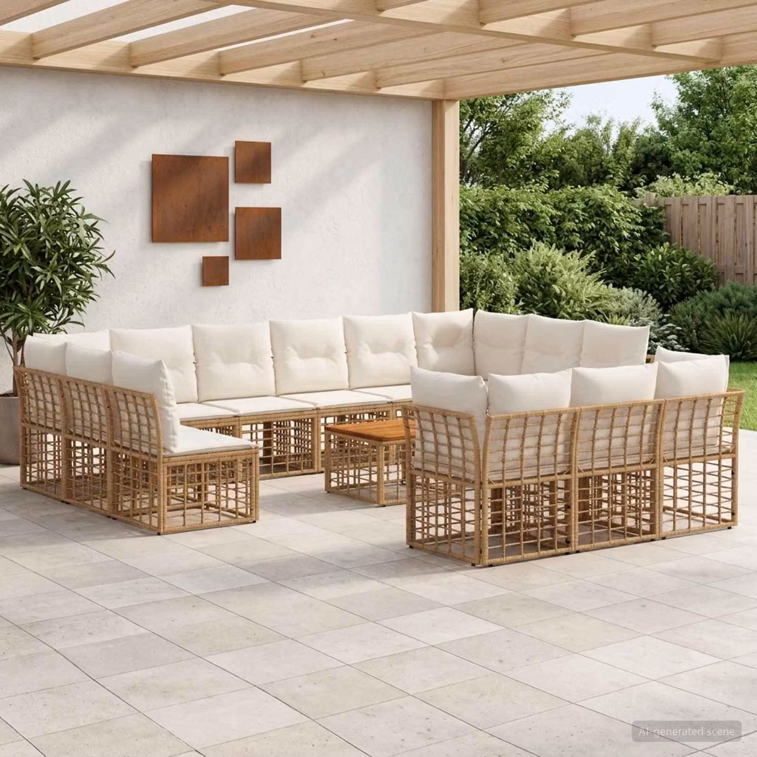 Maison Exclusive - Set da esterno per divano, 14 pezzi, 13 posti, colori: naturale e crema