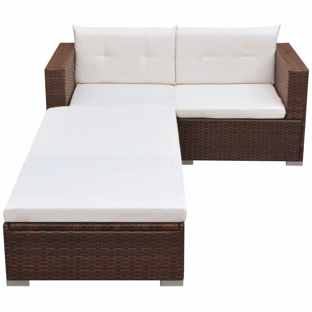 vidaXL Set da giardino 3 pezzi con cuscini in polyrattan marrone