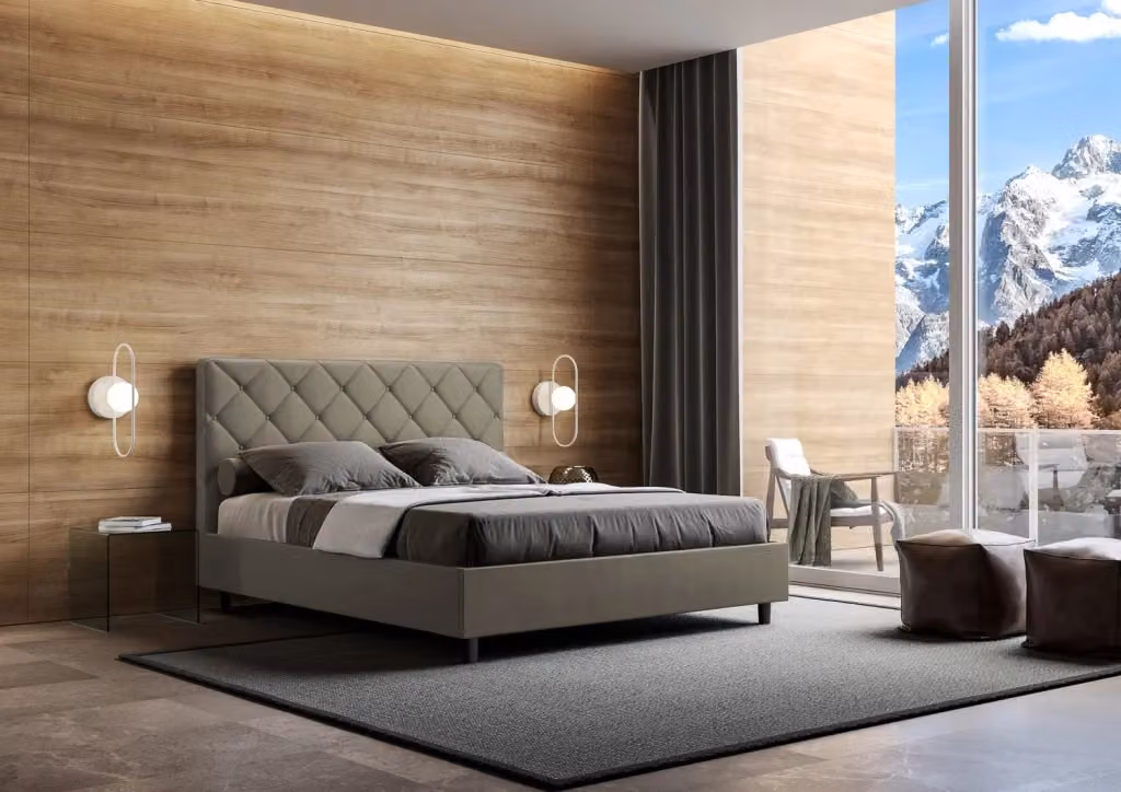 Letto matrimoniale contenitore BS COM imbottito in similpelle beige L/P/H: 160 x 200 x 175 cm – 2