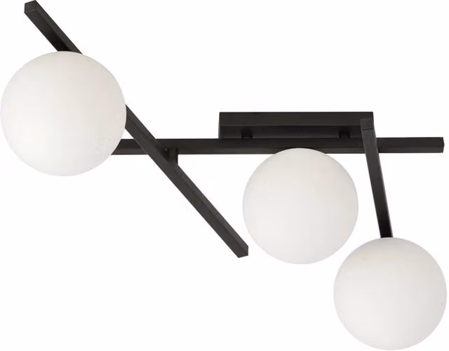 Plafoniera Moderna Tefnet con 3 Luci a Sfera in Vetro Opale Bianco e Struttura in Metallo Nero con Bracci Regolabili
