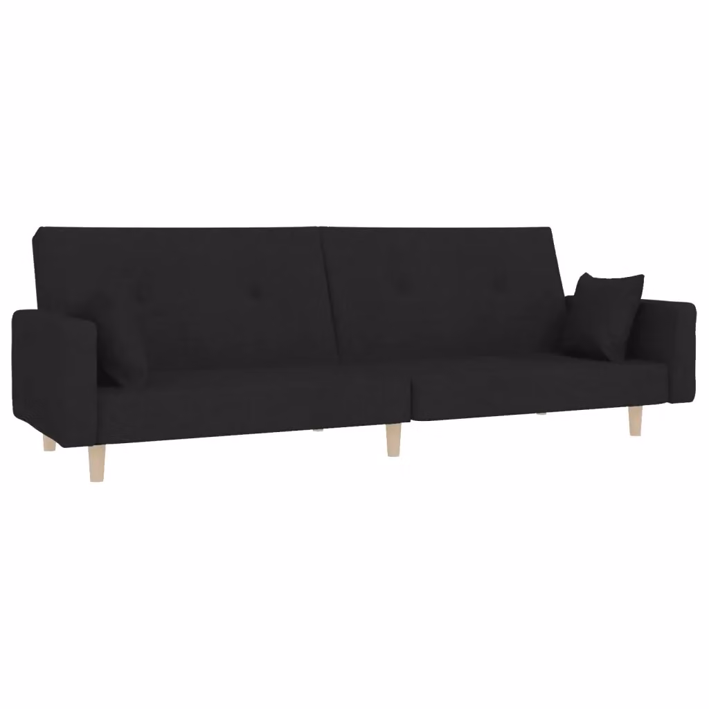 Divano Letto Click Clack vidaXL in Tessuto Nero con 2 Cuscini e Struttura in Legno Massello L: 220 cm, P: 84,5 cm, H: 69 cm – 2