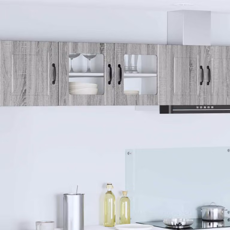 Mobile da parete PORTO vidaXL in legno e vetro, Grigio Sonoma, L 80 x P 31 x H 40 cm