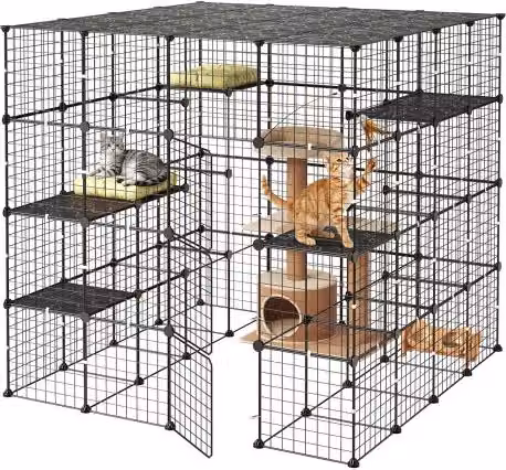 VEVOR Gabbia per Gatti Smontabile a 4 Livelli in Rete Metallica con 3 Porte, Recinto per 2-3 Piccoli Animali, Colore Nero, L/P/H: 139,7 x 139,7 x 139,7 cm