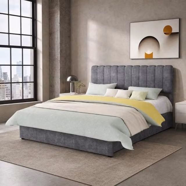 Letto imbottito per materasso 160x200 cm in velluto olandese; grigio
