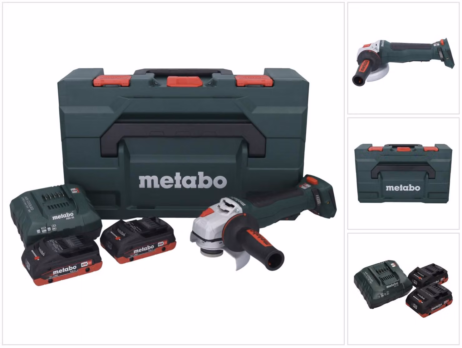 Smerigliatrice angolare a batteria Metabo WPB 18 LT BL 11-125 Quick 18 V 125 mm Brushless + 2 batterie da 4,0 Ah + caricabatterie + metaBOX