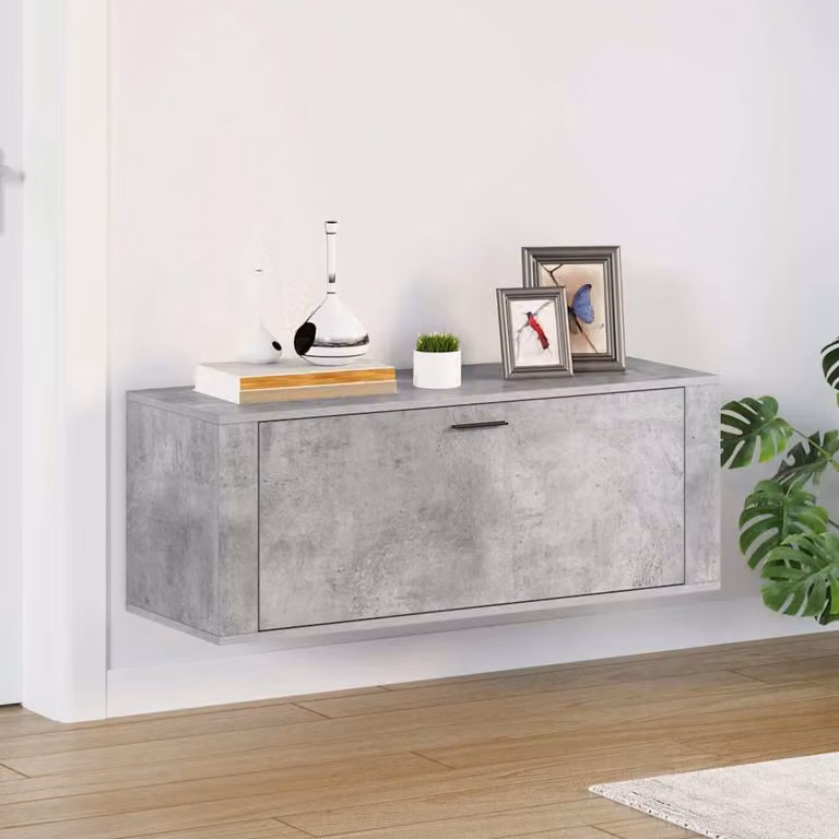 Scarpiera a muro moderna vidaXL in legno multistrato, colore grigio cemento, L: 100 cm, P: 35 cm, H: 38 cm