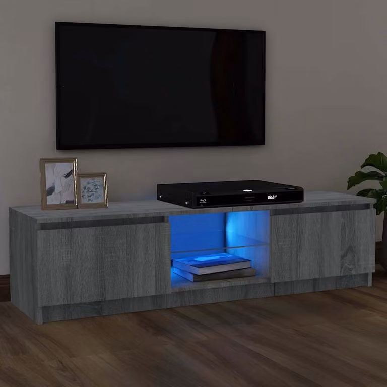 vidaXL Mobile Porta TV Moderno con Luci LED Integrate Grigio, L 120 cm, P 30 cm, H 36 cm