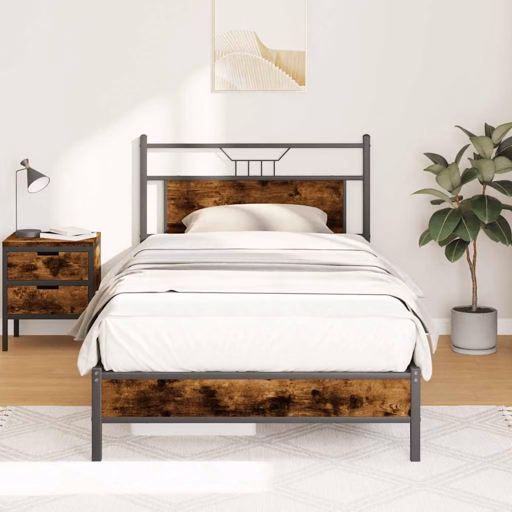 vidaXL Giroletto senza Materasso in Rovere Fumo e Metallo, L/P: 100 x 200 cm