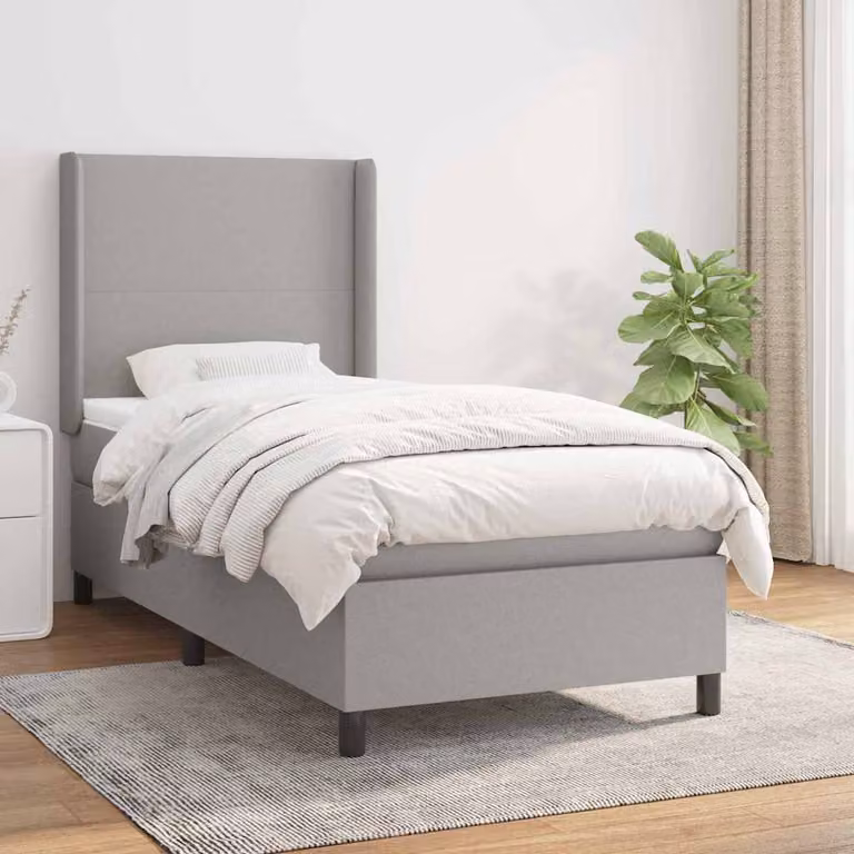 vidaXL Giroletto a Molle con Materasso Ibrido in Tessuto Grigio e Bianco L/P/H: 203 x 93 x 128 cm