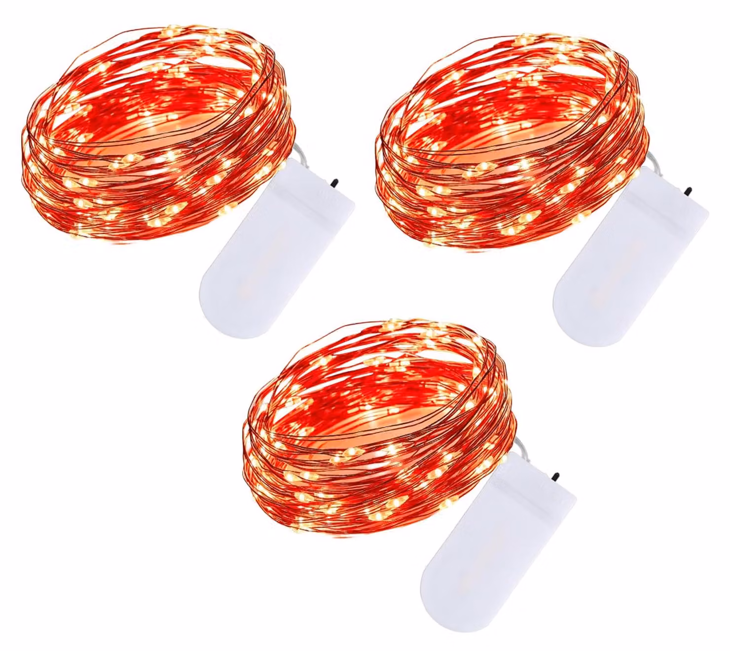 Set di 3 catene luminose, lunghezza 2 metri, 20 LED rossi, alimentate a batteria, filo di rame