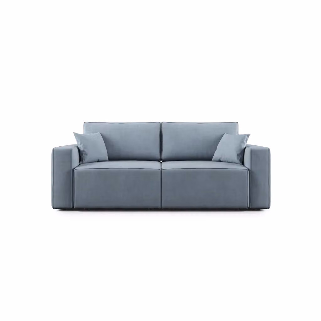Divano Morfeo Divani.Store in tessuto azzurro con imbottitura in piuma e coperture rimovibili, Larghezza: 215 cm – 2