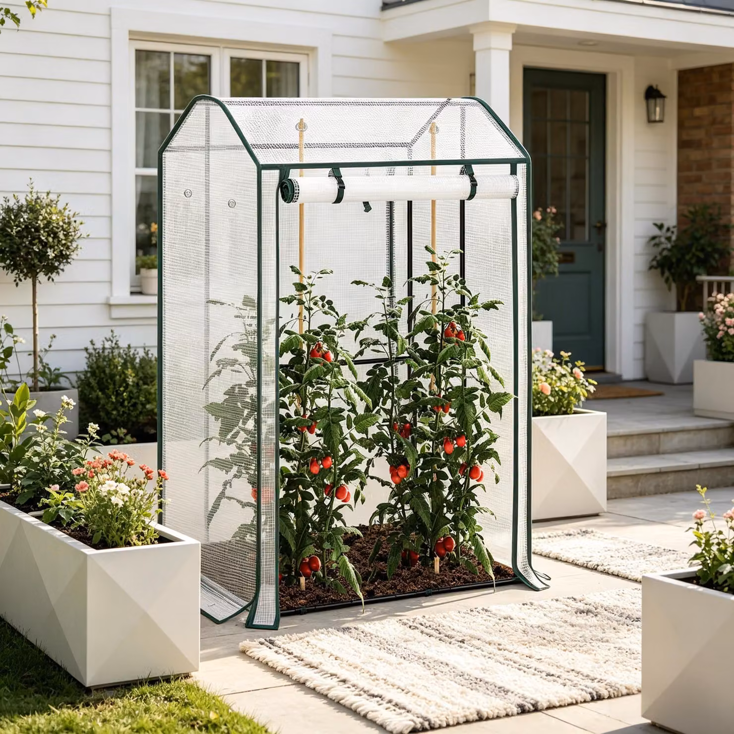 Serra resistente, tenda invernale per piante con porta frontale dotata di cerniera scorrevole, ideale per balconi, patii e giardini