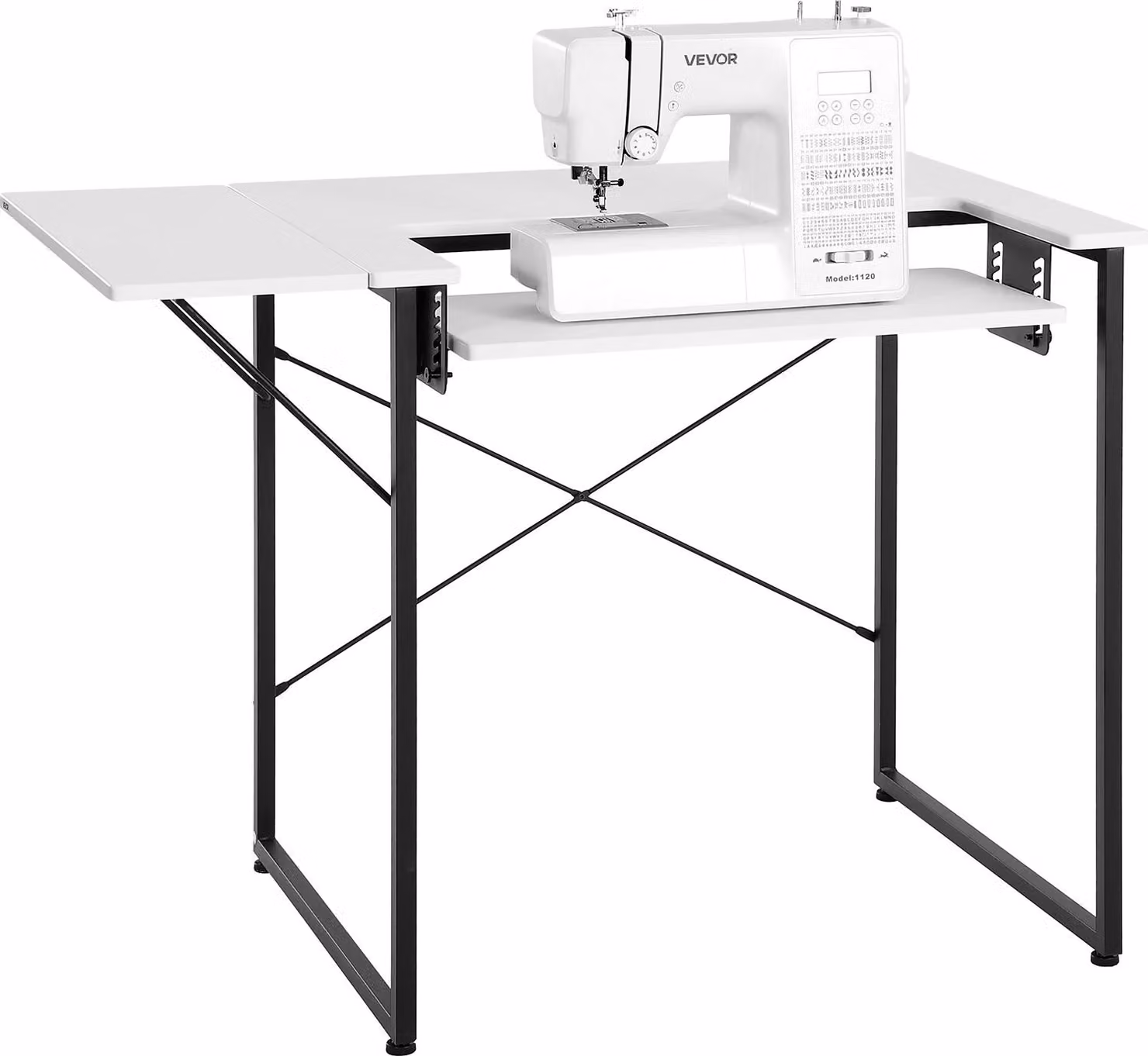 Tavolo da cucito VEVOR Tavolo per macchina da cucire con piano pieghevole e ripiano regolabile e gambe in acciaio, tavolo multiuso Tavolo per computer per casa, studio di moda, studio d'arte, istituto scolastico, bianco