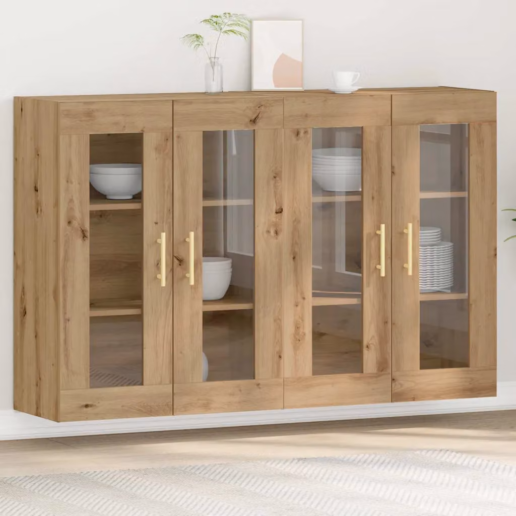 Set di 2 armadi da parete moderni vidaXL in rovere e vetro, L/P/H: 69,5 x 34 x 90 cm