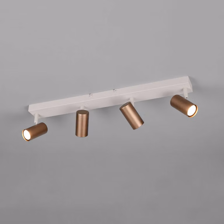 Reality Leuchten Faretto Taryn, marrone, lunghezza 62 cm, a 4 luci, GU10 dimmerabile, Marrone / Ruggine, Soggiorno / Sala da pranzo, Metallo, Moderno, Downlight