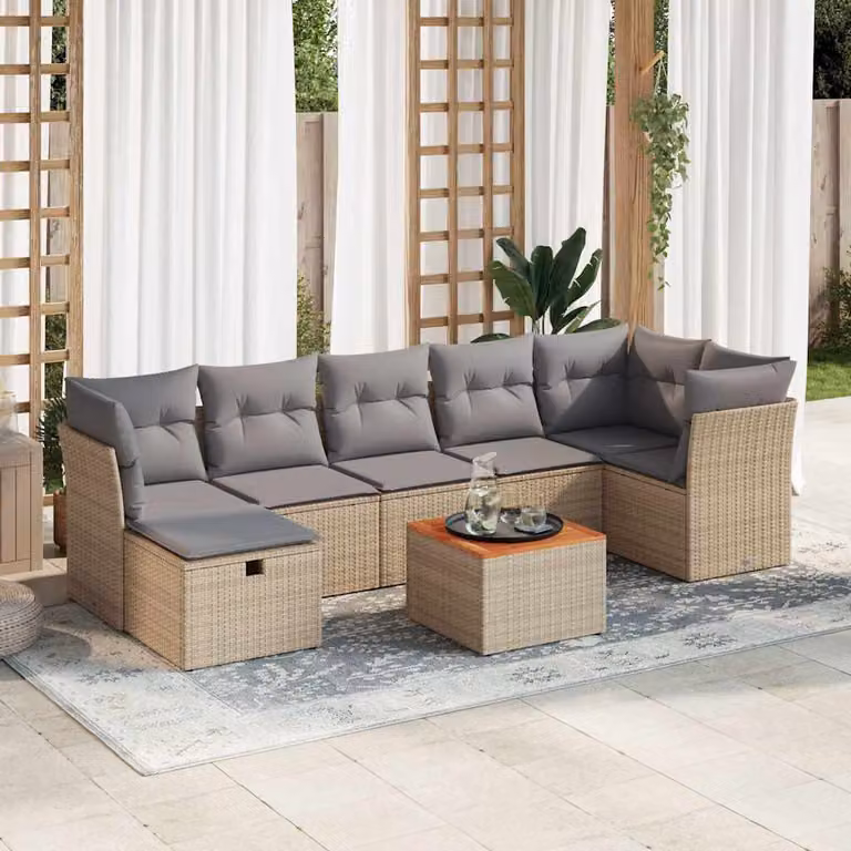 vidaXL Set Divano da Giardino a L 8 pz con Cuscini Beige e Grigio in Polyrattan e Acciaio