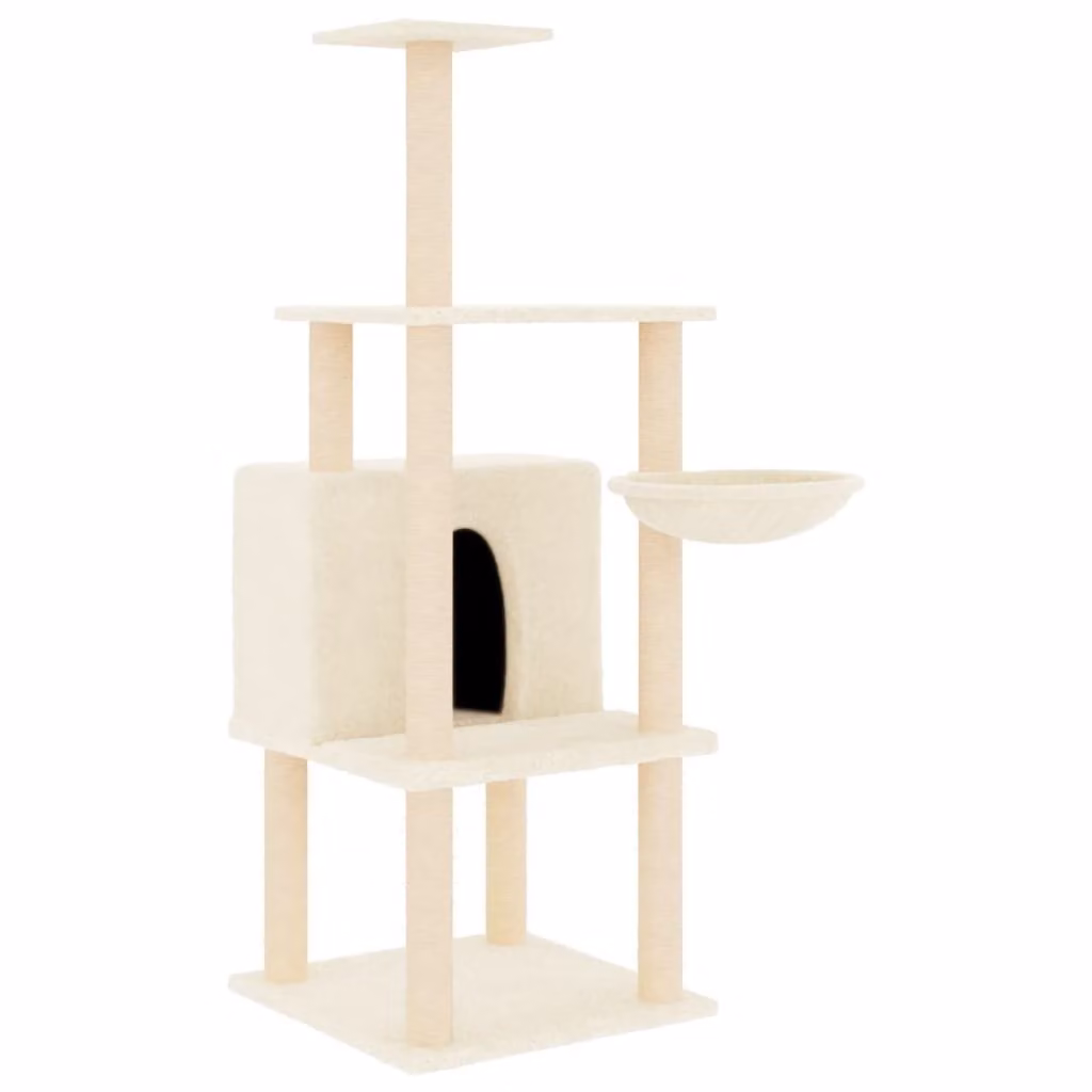Albero per Gatti con Tiragraffi in Sisal Crema 132 cm