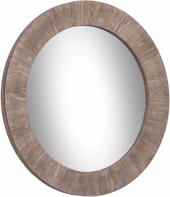 Specchio rotondo Wanderlust Deco in legno marrone da appendere al muro, Diametro: 80 cm, Profondità: 4 cm