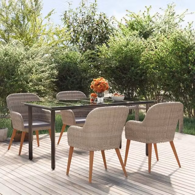 Set da Pranzo da Giardino 5 pz con Cuscini Marrone 3156722