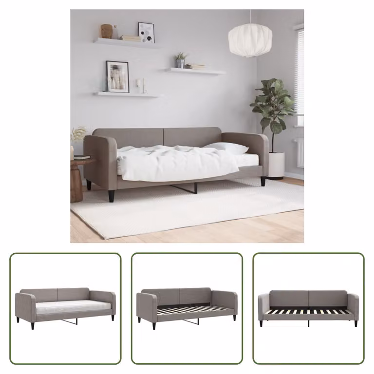 The Living Store Letto da giorno con materasso Taupe 90x200 cm in tessuto