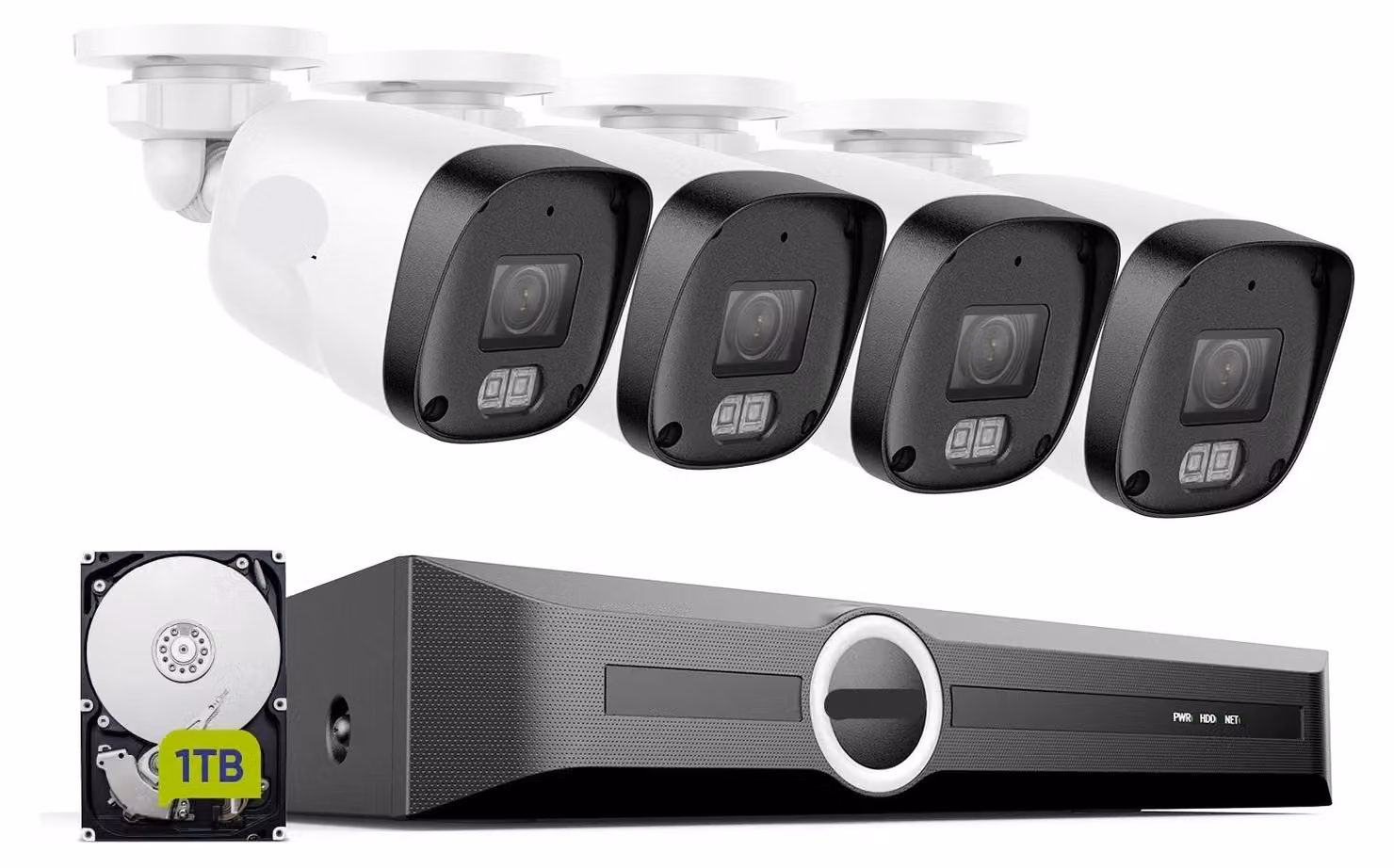 Kit di telecamere di sicurezza - Sistema di telecamere IP - Sistema NVR - Telecamera a cupola - Telecamera bullet - 4 telecamere PoE da 3MP