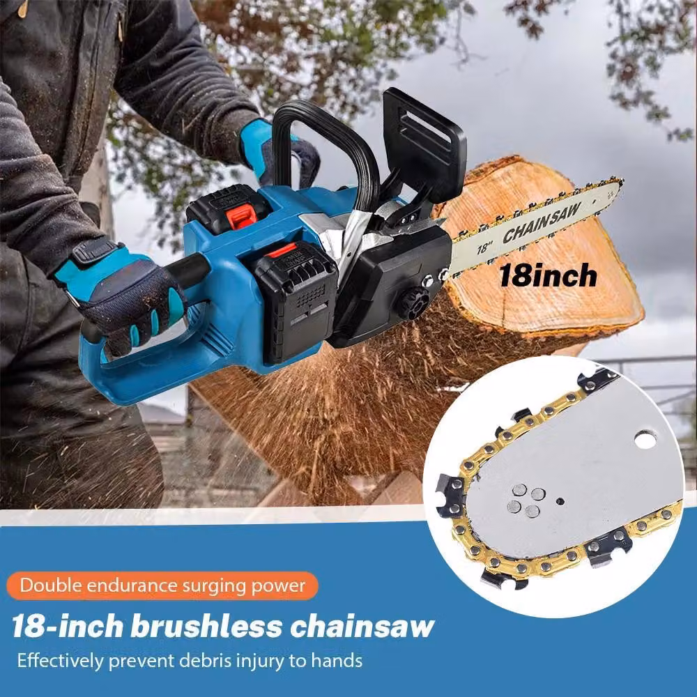 Troncatrice a catena elettrica - Troncatrice a catena a batteria da 3000 W - Motore brushless - Lama da 45 cm - Modello portatile - Con 2 batterie