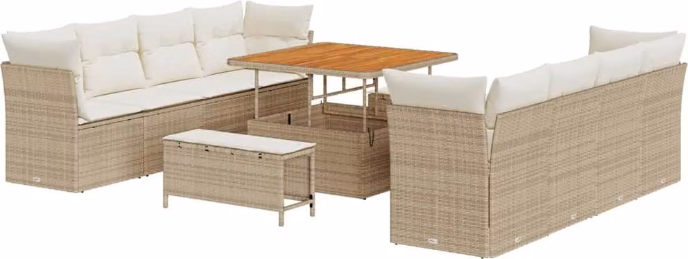 Set Divano da Giardino 11 pcs Beige polyrattan