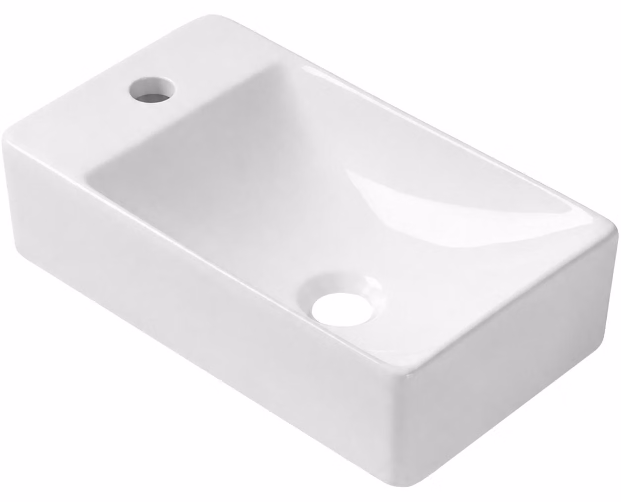 Lavabo in Vetroceramica Sima, modello sospeso, lato sinistro, bianco lucido, dimensioni 37,2 x 21,2 cm