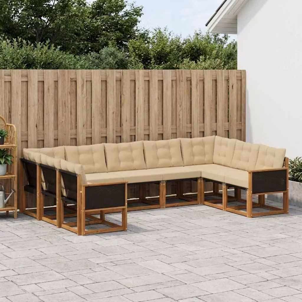 Set di divani da esterno vidaXL 9 pz in legno di acacia con cuscini beige e marrone