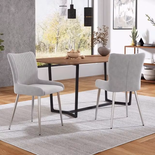 Set da 2 sedie da pranzo REDOM in velluto grigio con gambe in metallo moderno