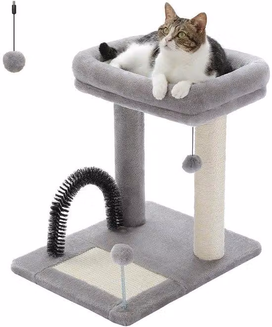 Albero per gatti Ibenzoa® con sisal e cuscini in peluche (effetto spazzola delicato), adatto a gatti di piccola e media taglia – 51 x 40 x 51 cm, con una piattaforma stabile per il riposo