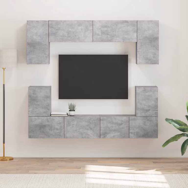 Set mobile TV moderno vidaXL in legno e MDF, 5 pezzi, Grigio cemento