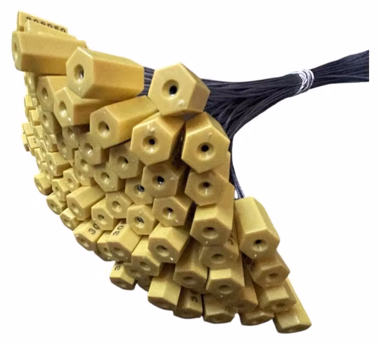 Set di 100 lucchetti di sicurezza numerati con filo d'acciaio, colore giallo