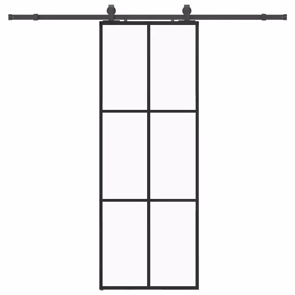 Porta Scorrevole Moderna VIDAXL in Vetro Trasparente con Ferramenta Nera in Alluminio L: 76 cm, H: 205 cm – 2