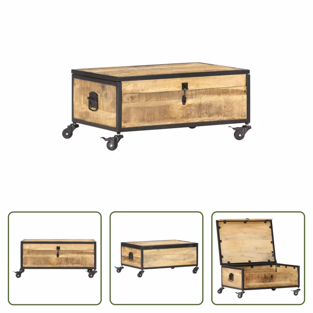 Tavolino The Living Store 70x50x33 cm in legno massiccio di mango