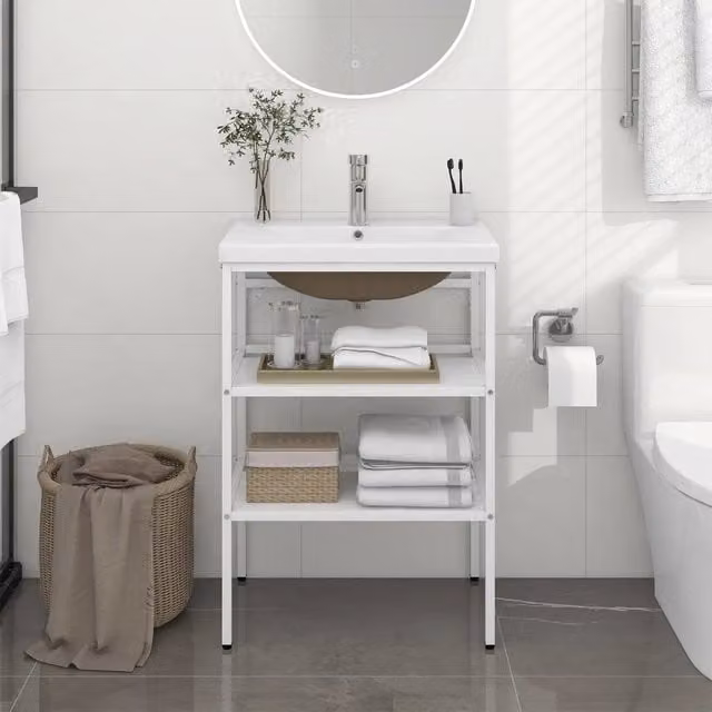 Lavabo da Bagno Moderno con Telaio in Metallo Verniciato e Lavabo in Ceramica Bianco vidaXL L: 61 cm, P: 38 cm, H: 83 cm – 1