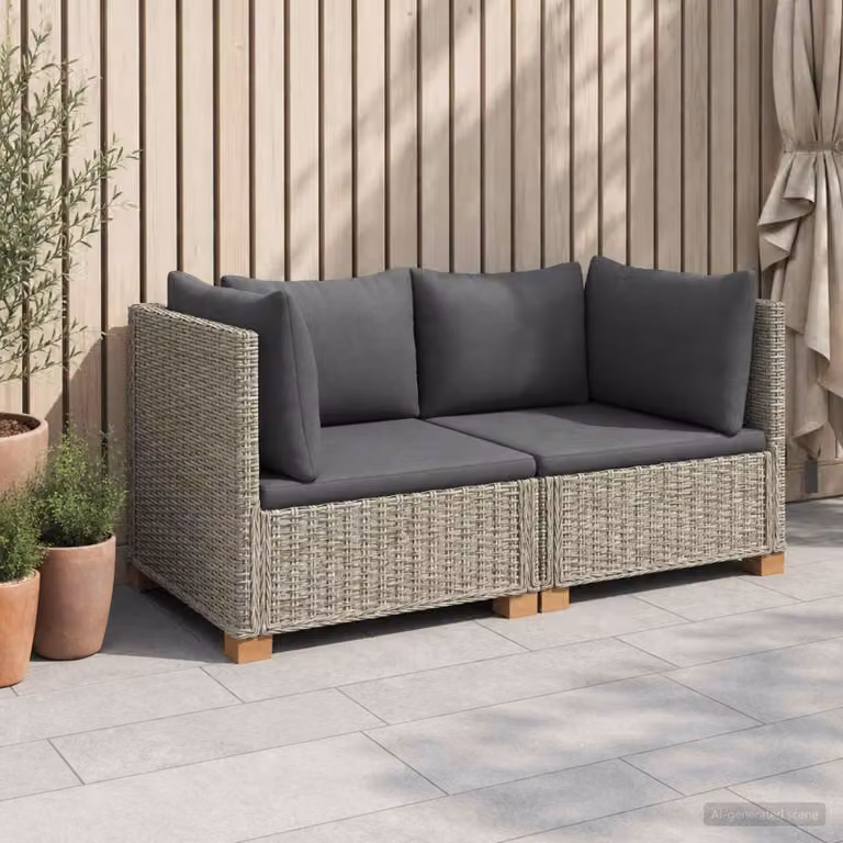 Maison Exclusive - Set da salotto in rattan naturale, composto da 2 pezzi, con cuscini, colore grigio Kubu