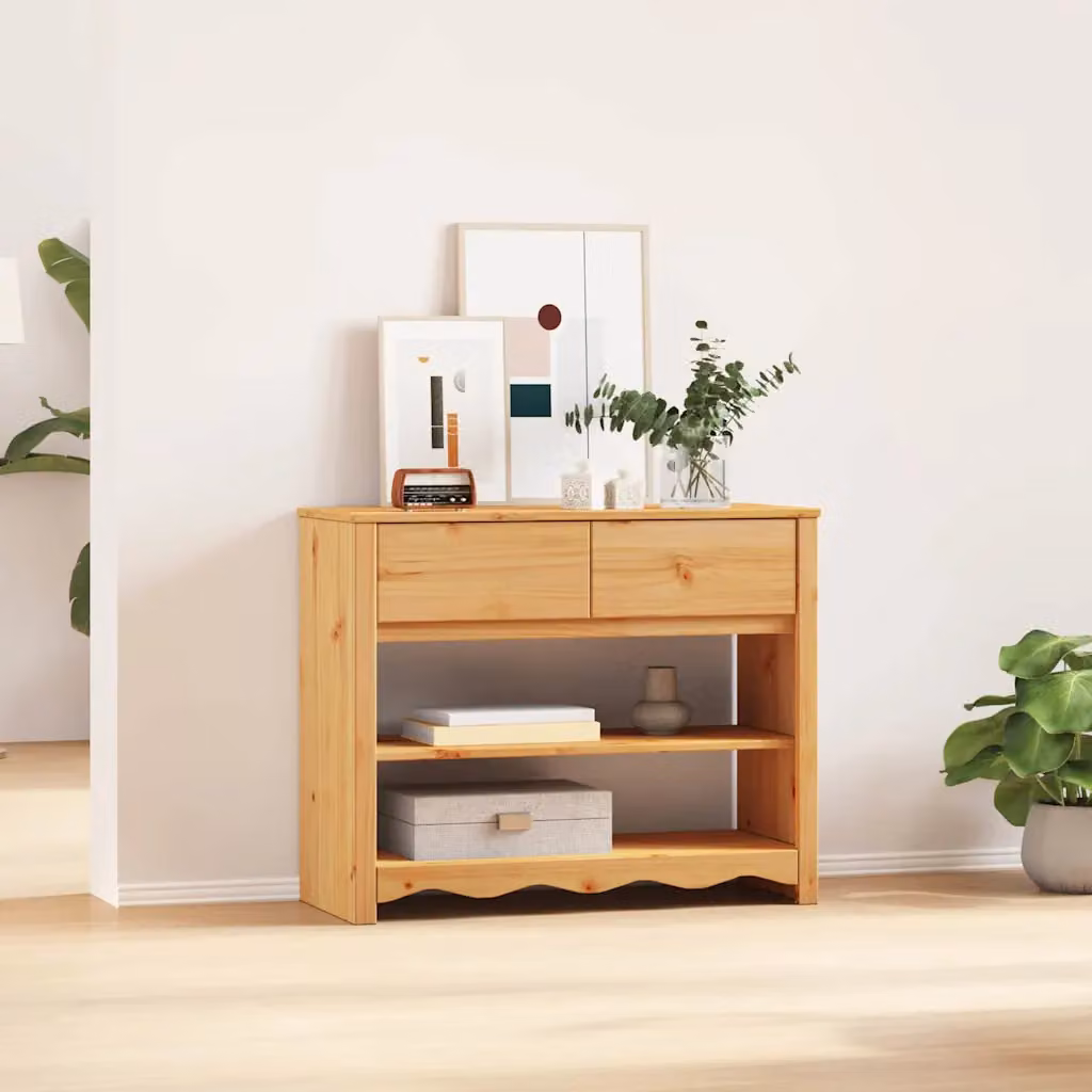 vidaXL Tavolo consolle Drammen in pino massello color rovere, L 89,5 x P 37 x H 73 cm