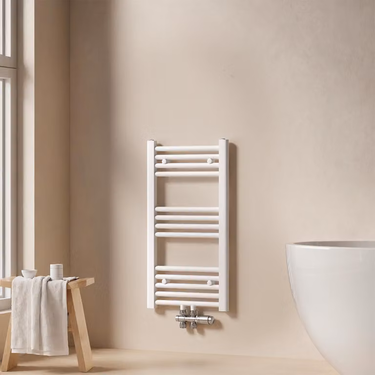 EMKE Radiatore da bagno Asciugamani Radiatore 40x75cm 244 Watt di potenza Bianco Radiatore da bagno Attacco centrale Riscaldamento senza elemento riscaldante