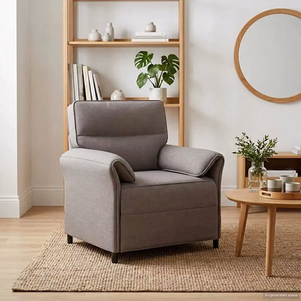 Divano moderno da soggiorno con rivestimento in tessuto nero e grigio e struttura in metallo – 2
