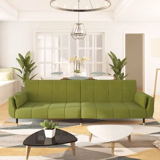 Divano Letto Click-Clack vidaXL in Velluto Verde con Cuscini e Poggiatesta Regolabile L/P/H: 220 x 100 x 69 cm