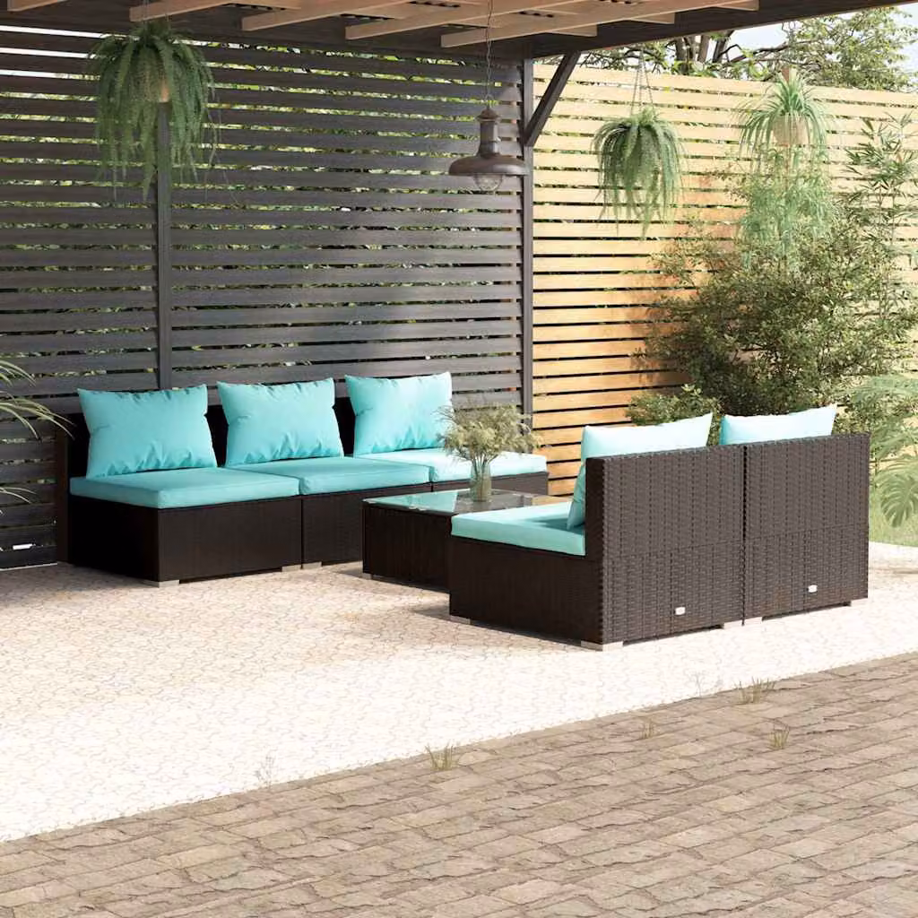 Set da giardino vidaXL a 6 pezzi con divano a L, tavolino da caffè e cuscini color turchese e nero