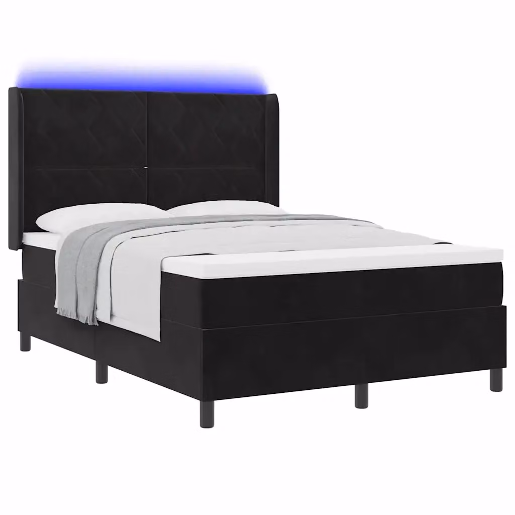 Letto a molle con materasso vidaXL in velluto nero con illuminazione LED sotto il letto L/P: 140 x 200 cm – 2