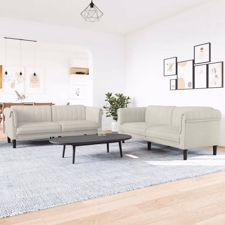 Set di 2 divani vidaXL in velluto beige con struttura in legno e cuscini inclusi