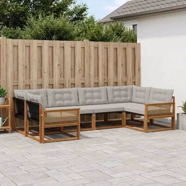 Set di divani da esterno 6 pz Naturale e Grigio Chiaro 3381651