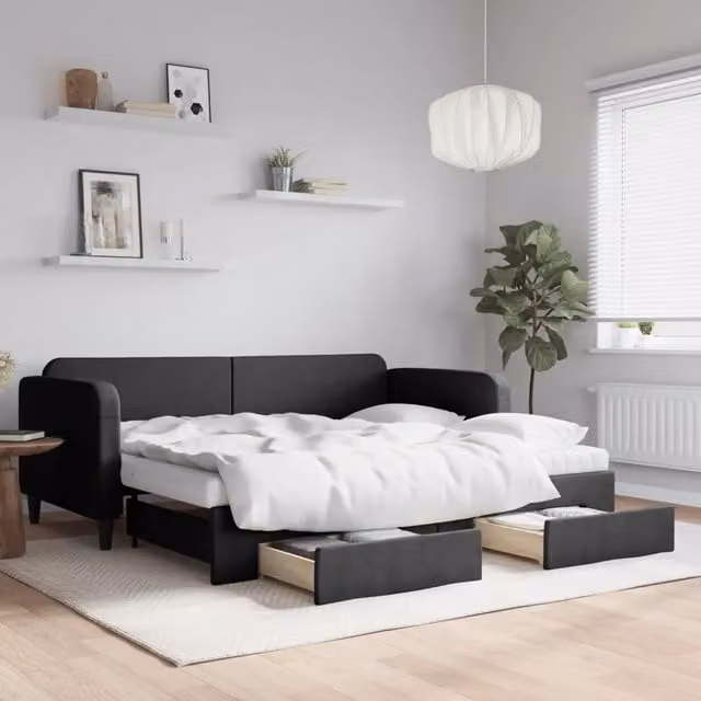 Divano Letto Estraibile vidaXL con Cassetto Nero in Tessuto per Soggiorno e Camera da Letto L/P/H: 90 x 190 cm – 1